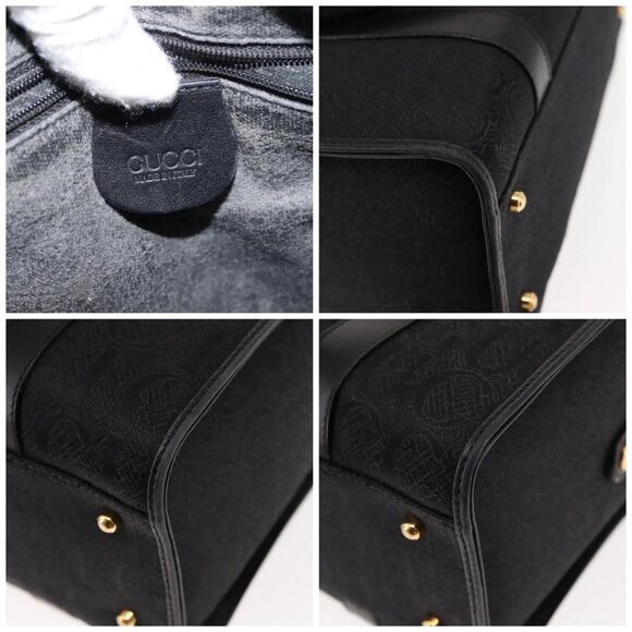 GUCCI Hand Bag Canvas Black Gold Auth - Picture 12 of 15